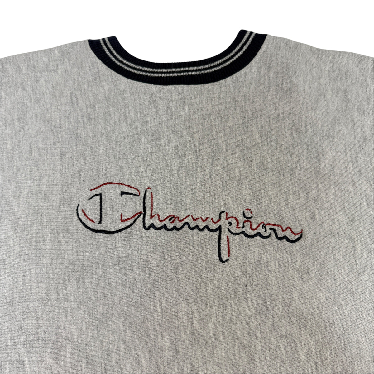 90's Champion リバースウィーブ Championスクリプトロゴ刺繍 グレー スウェット L 胸 Championスクリプトロゴ刺繍引き