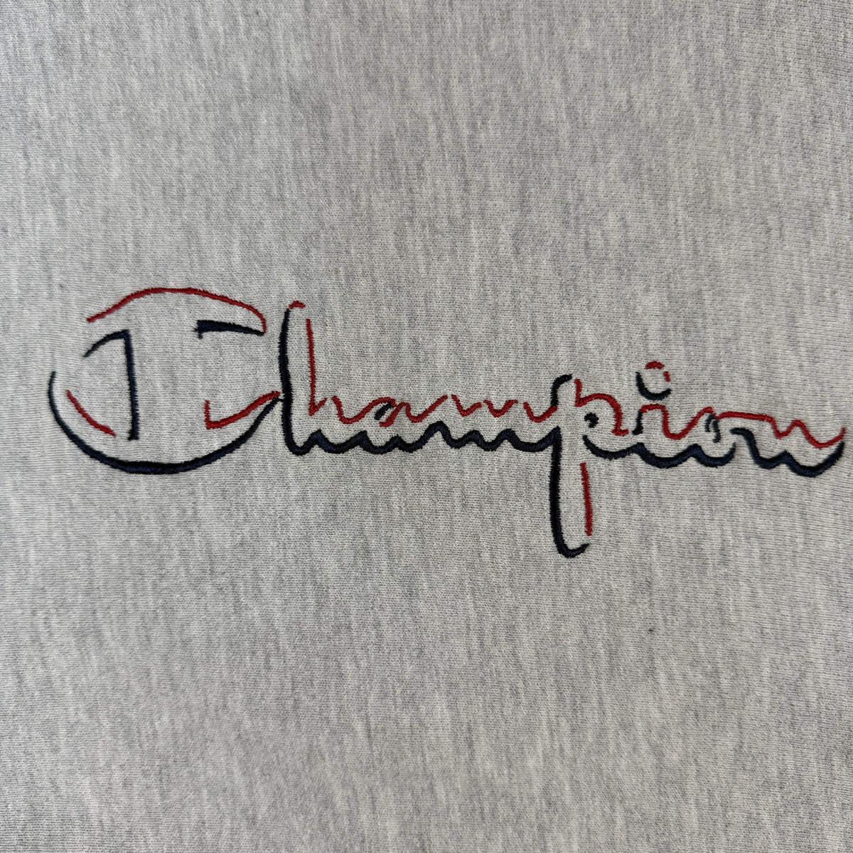 90's Champion リバースウィーブ Championスクリプトロゴ刺繍 グレー スウェット L 胸 スクリプトロゴ アウトライン刺繍寄り