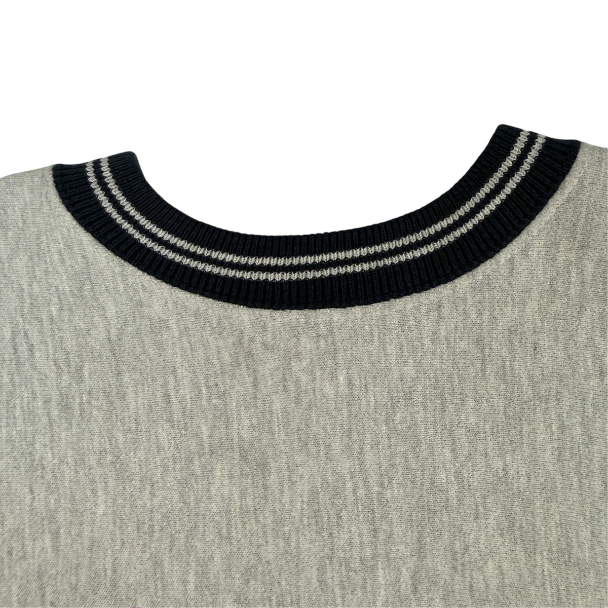 90's Champion リバースウィーブ Championスクリプトロゴ刺繍 グレー スウェット L 首リブ ネイビー×ホワイトライン