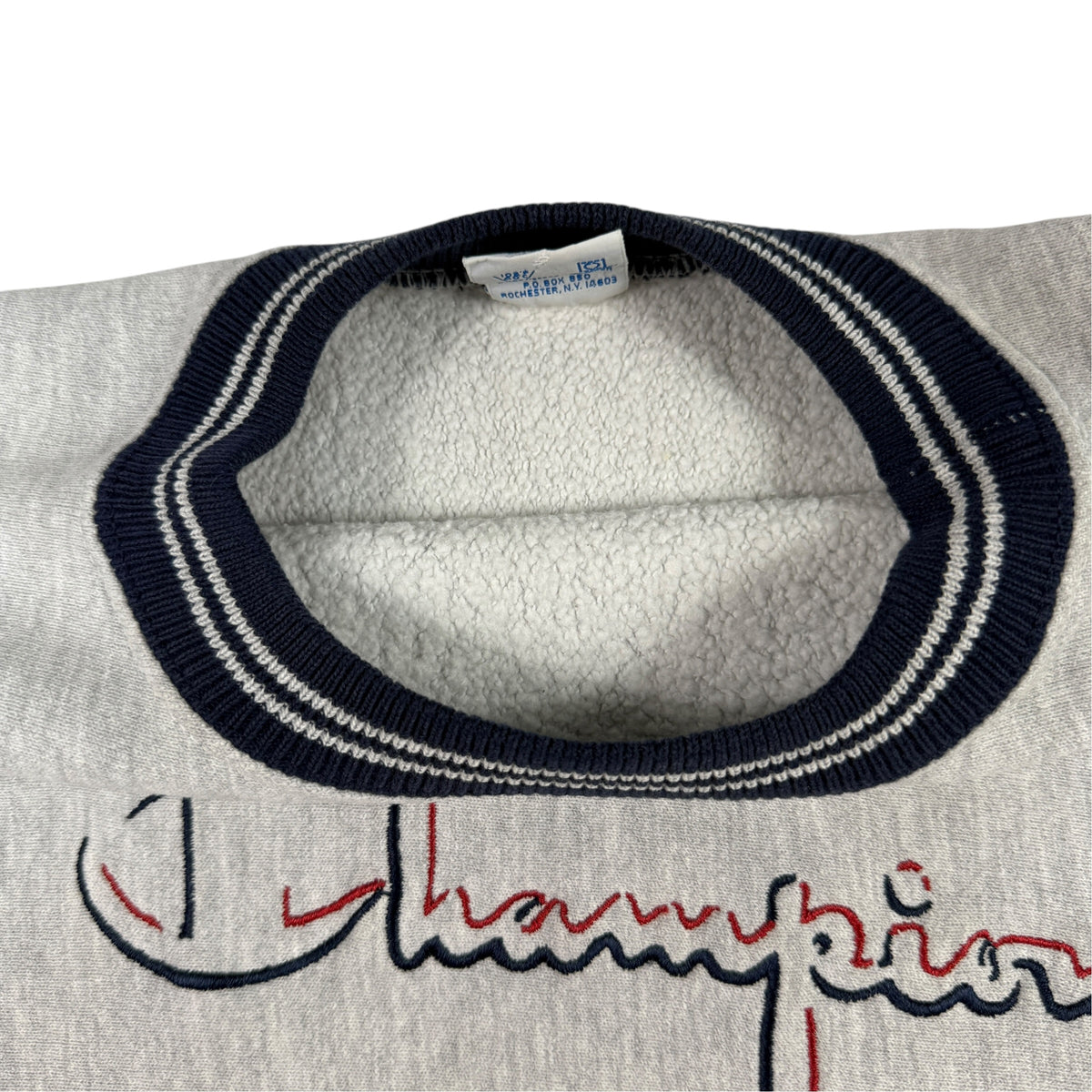 90's Champion リバースウィーブ Championスクリプトロゴ刺繍 グレー スウェット L 首元タグ引き