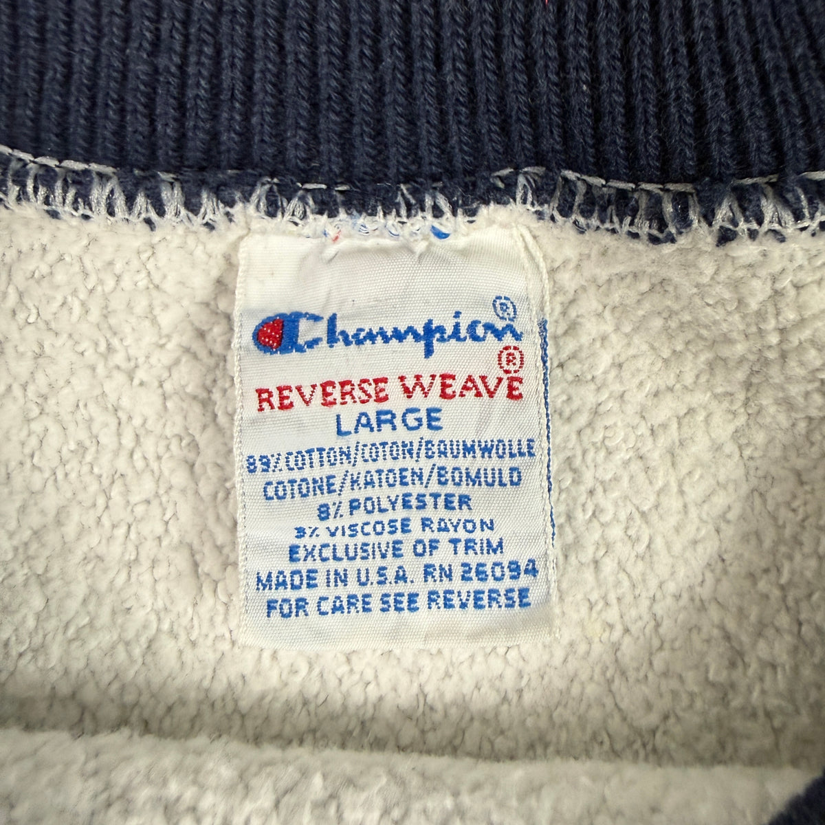 90's Champion リバースウィーブ Championスクリプトロゴ刺繍 グレー スウェット L 刺繍タグ LARGE MADE IN U.S.A. RN 26094 寄り