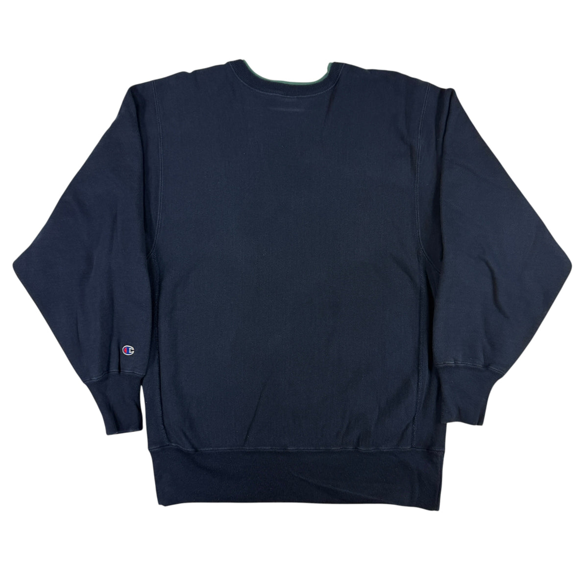 90's Champion リバースウィーブ スクリプトロゴ アップリケ刺繍 ネイビー スウェット XL 背面全体