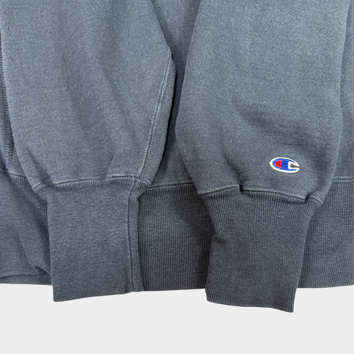 90's Champion リバースウィーブ Minnesota ブロックM チェック地アップリケ ネイビー スウェット XL 左袖 Cロゴと袖口リブ
