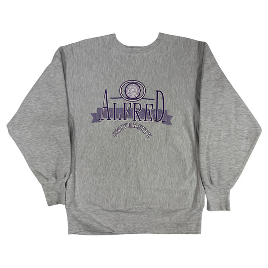 90's Champion リバースウィーブ ALFRED UNIVERSITY 校章プリント グレー スウェット L 正面全体