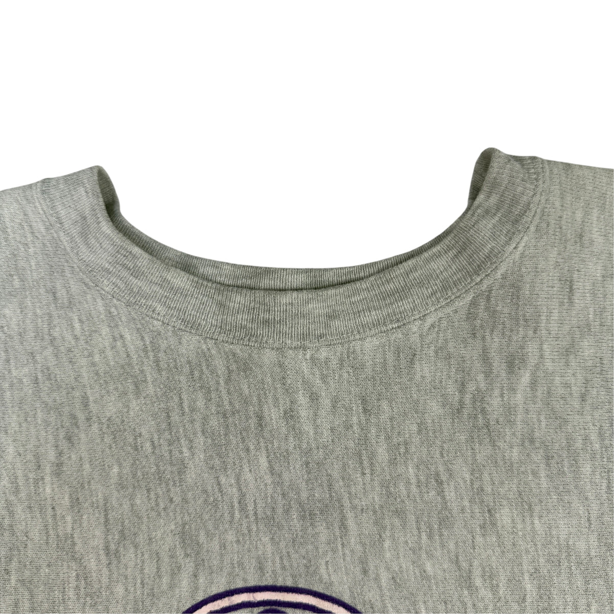 90's Champion リバースウィーブ ALFRED UNIVERSITY 校章プリント グレー スウェット L 首リブ・肩まわり