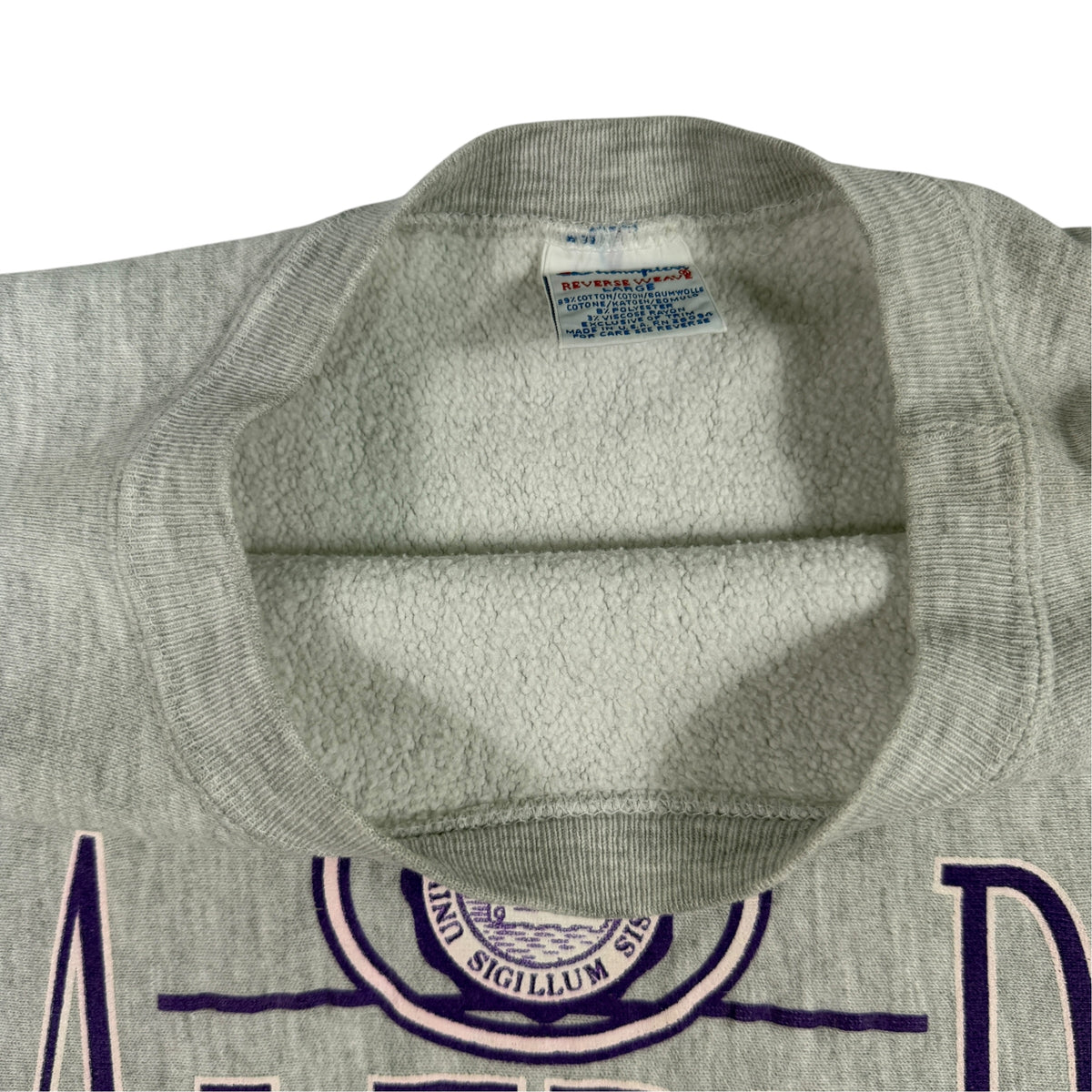 90's Champion リバースウィーブ ALFRED UNIVERSITY 校章プリント グレー スウェット L 首元タグ引き