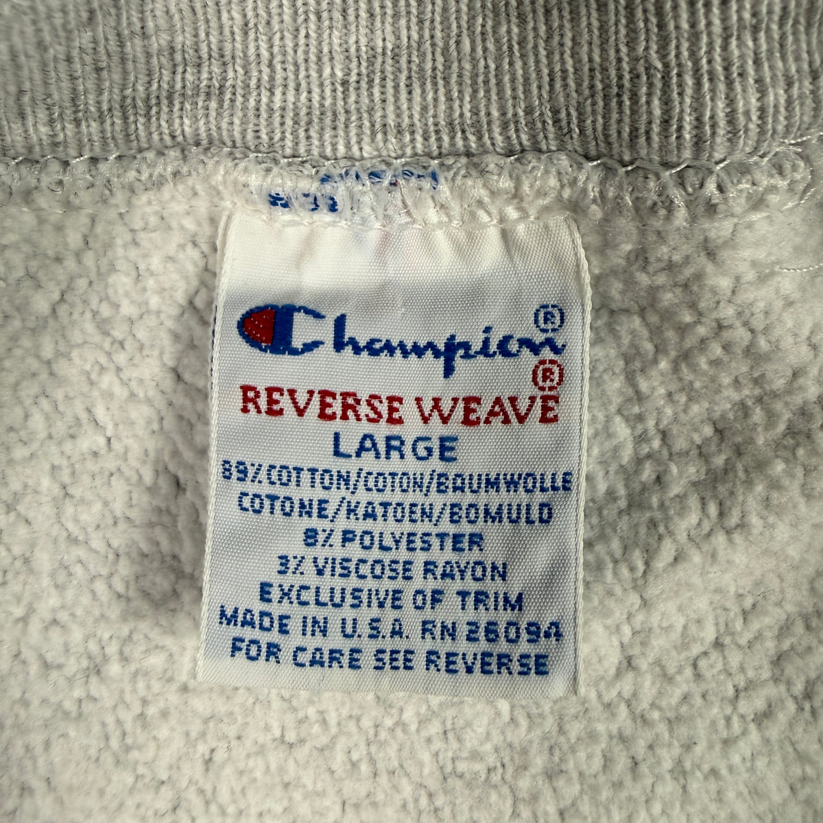 90's Champion リバースウィーブ ALFRED UNIVERSITY 校章プリント グレー スウェット L 刺繍タグ LARGE MADE IN U.S.A. RN 26094 寄り