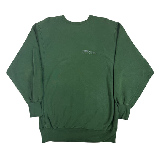 90's Champion リバースウィーブ UW-Stout 刺繍 ダークグリーン スウェット XXL 正面全体