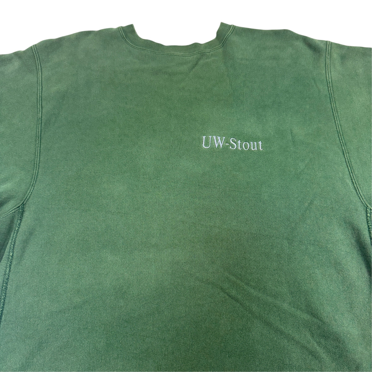 90's Champion リバースウィーブ UW-Stout 刺繍 ダークグリーン スウェット XXL 胸 UW-Stout 刺繍引き