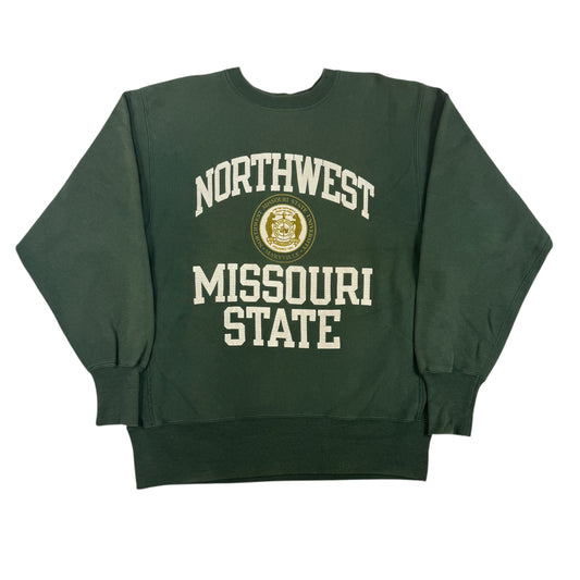 90's Champion リバースウィーブ NORTHWEST MISSOURI STATE 校章 グリーン スウェット L 正面全体