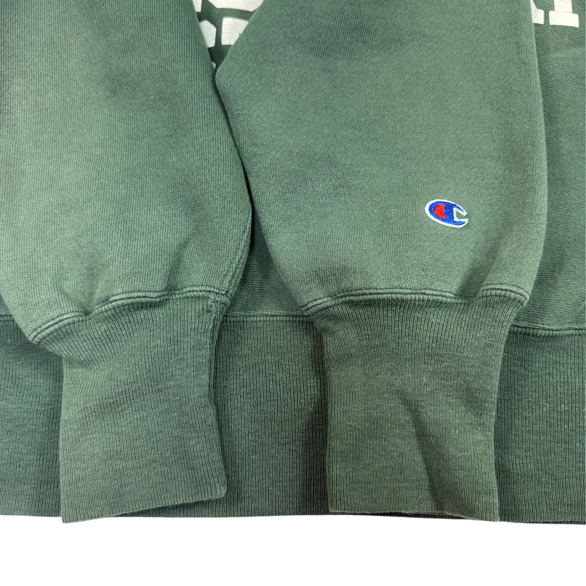 90's Champion リバースウィーブ NORTHWEST MISSOURI STATE 校章 グリーン スウェット L 袖口リブとCロゴ