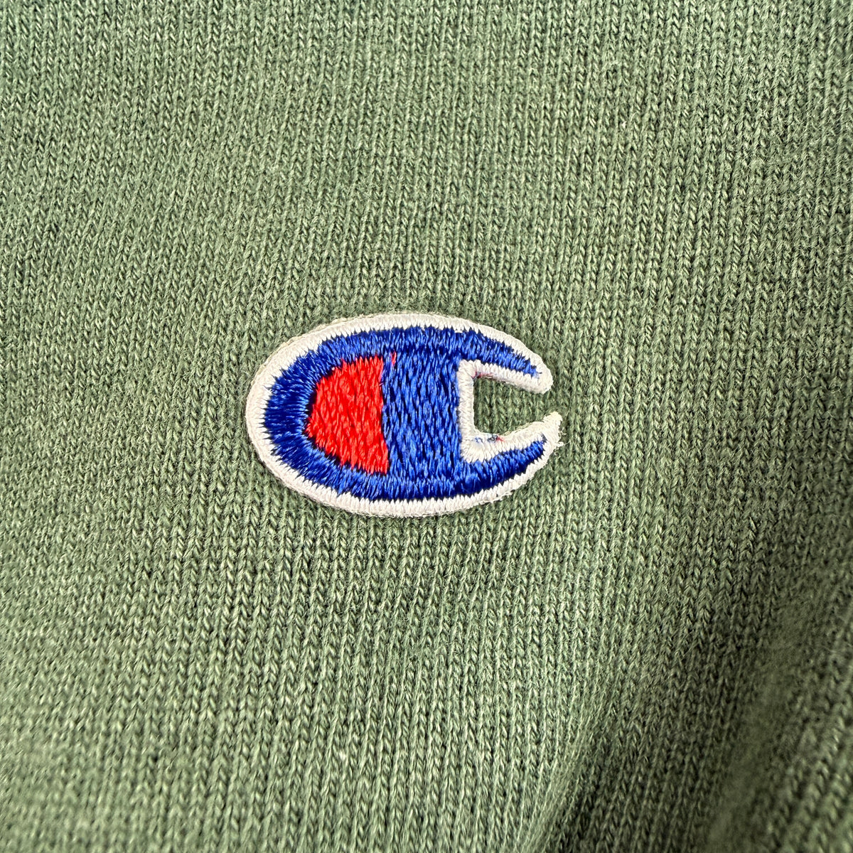 90's Champion リバースウィーブ NORTHWEST MISSOURI STATE 校章 グリーン スウェット L 左袖 Cロゴ刺繍寄り