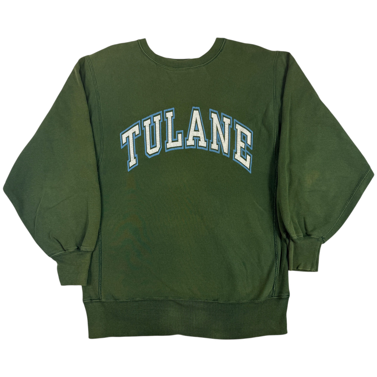 90's Champion リバースウィーブ TULANE チュレーン大学 強フェード グリーン スウェット XL 正面全体