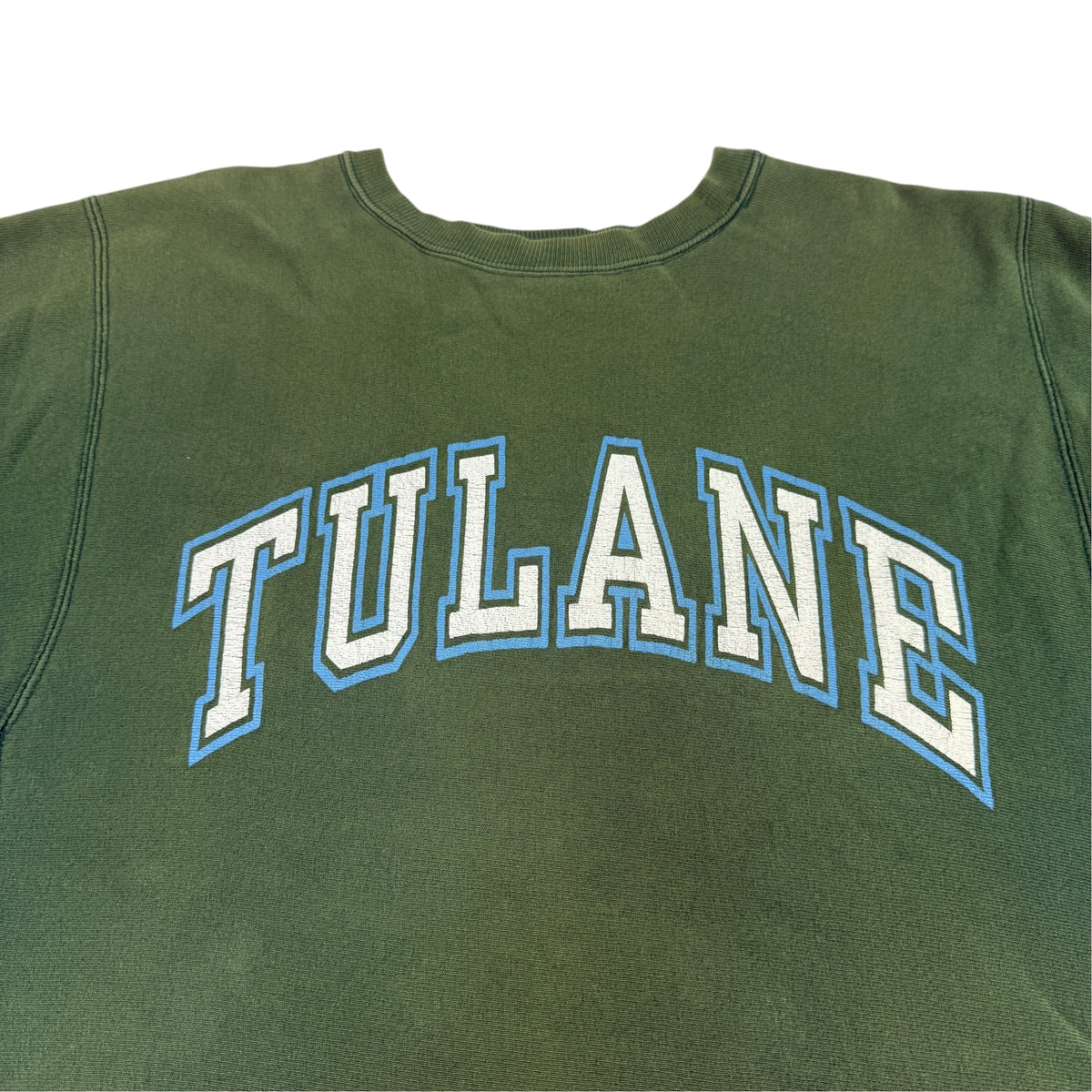90's Champion リバースウィーブ TULANE 強フェード グリーン スウェット XL 胸 TULANE アーチプリント引き