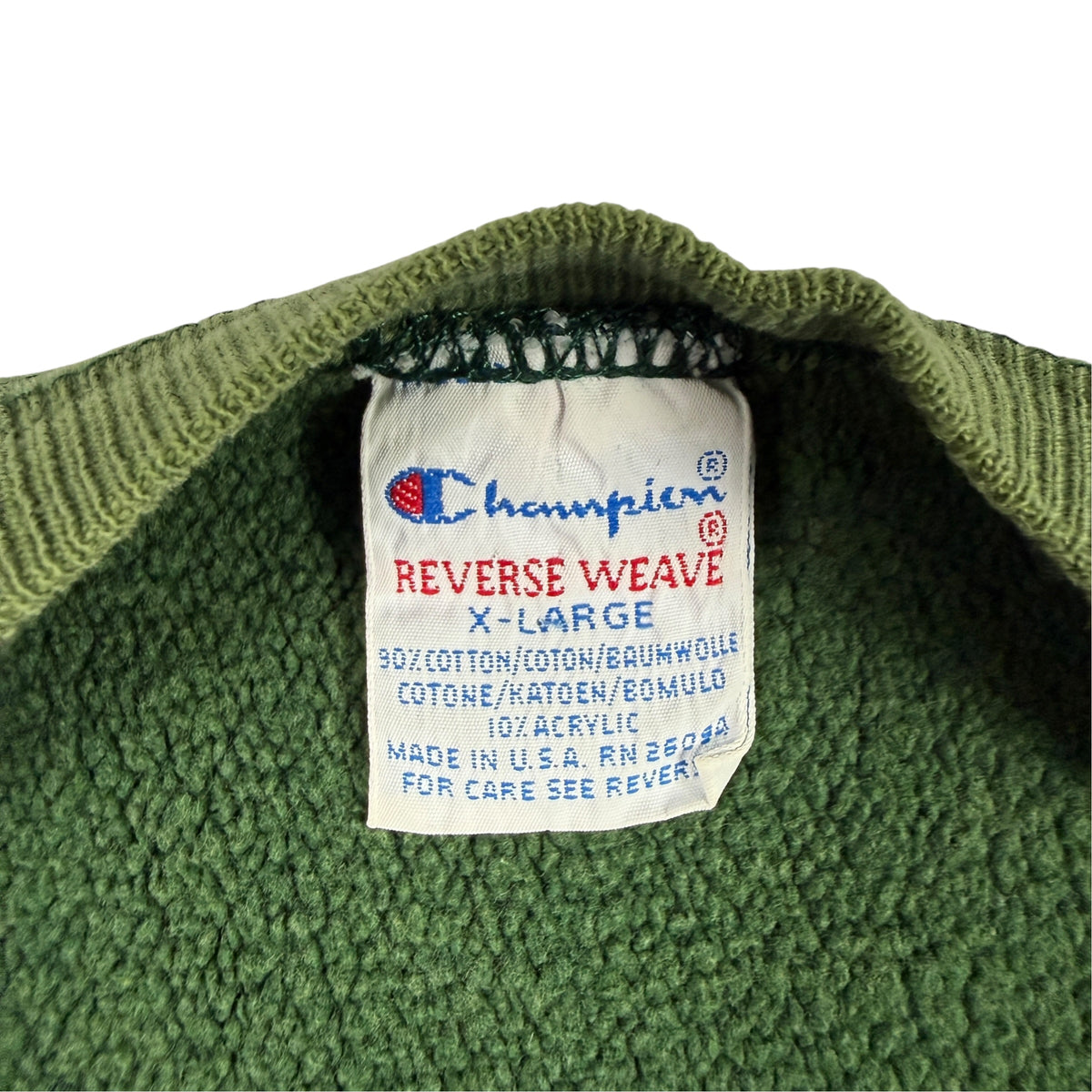 90's Champion リバースウィーブ TULANE 強フェード グリーン スウェット XL 刺繍タグ X-LARGE MADE IN U.S.A. RN 26094 寄り
