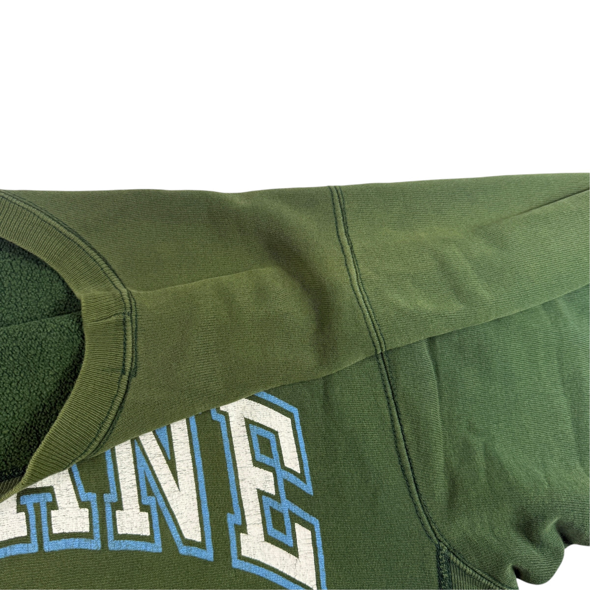 90's Champion リバースウィーブ TULANE 強フェード グリーン スウェット XL 胸プリント ひび割れ寄り
