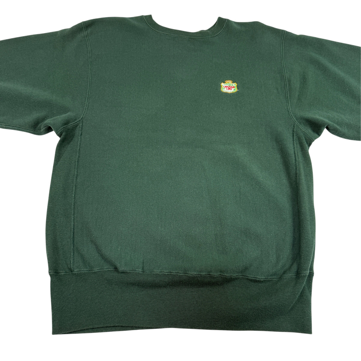 90's Champion リバースウィーブ CANADA DRY エンブレム刺繍 ダークグリーン スウェット L 正面 平置き全体