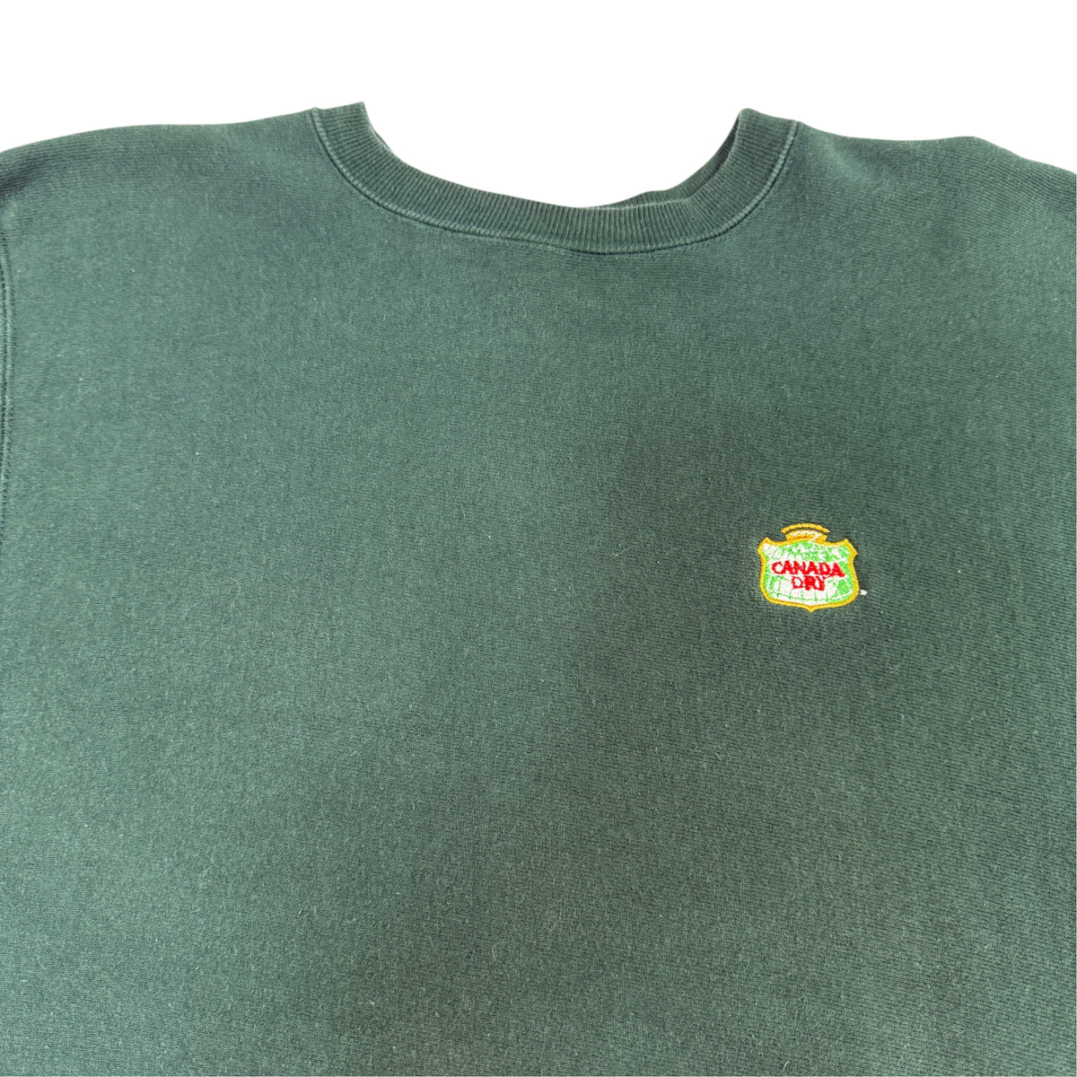 90's Champion リバースウィーブ CANADA DRY エンブレム刺繍 ダークグリーン スウェット L 左胸 CANADA DRY エンブレム引き