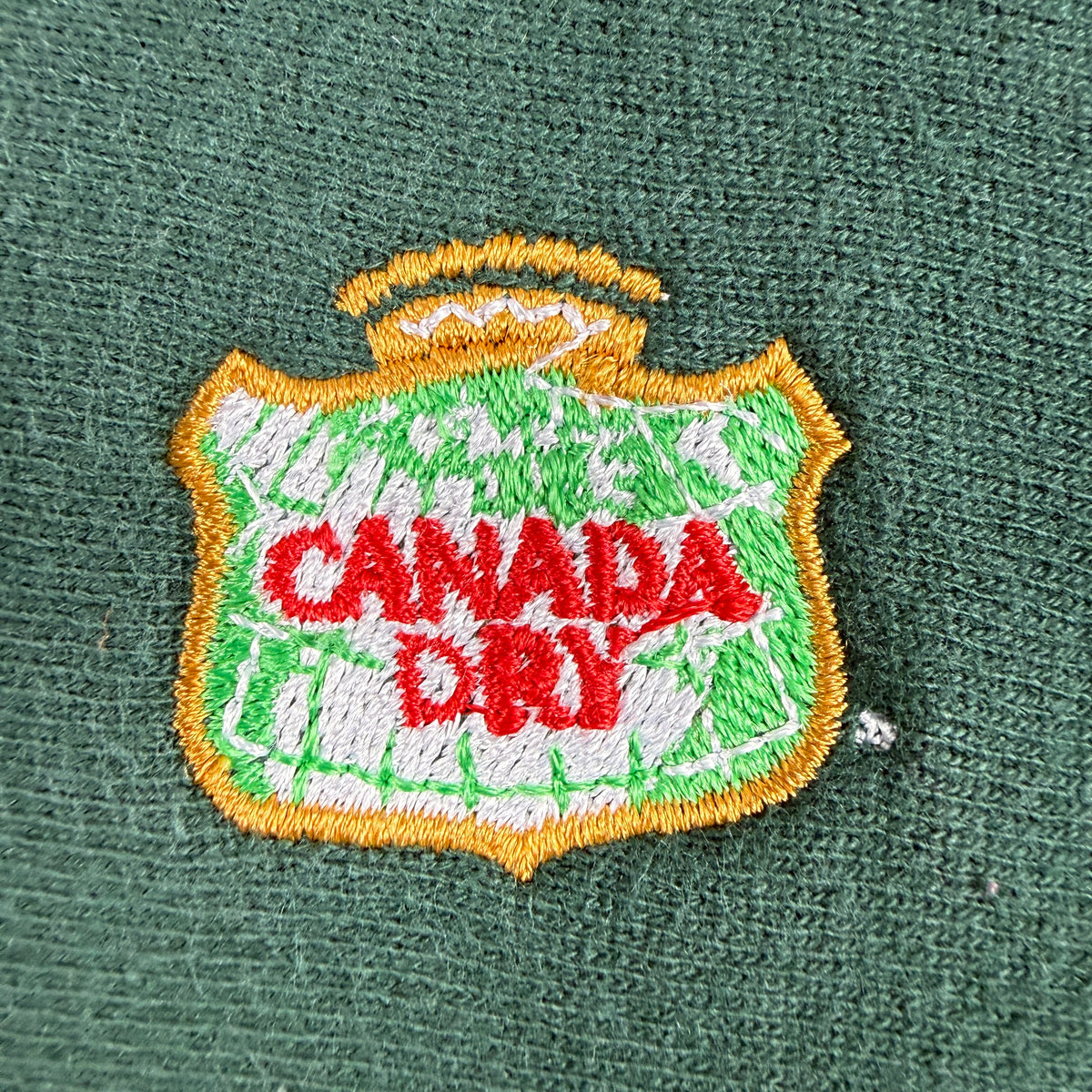 90's Champion リバースウィーブ CANADA DRY エンブレム刺繍 ダークグリーン スウェット L 左胸 王冠付き盾形エンブレム 超寄り