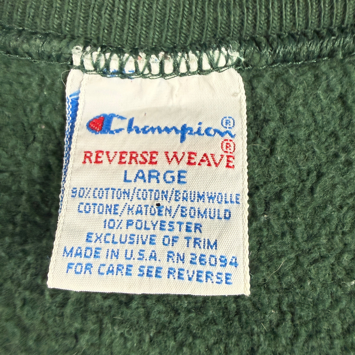 90's Champion リバースウィーブ CANADA DRY エンブレム刺繍 ダークグリーン スウェット L 刺繍タグ LARGE MADE IN U.S.A. RN 26094 寄り