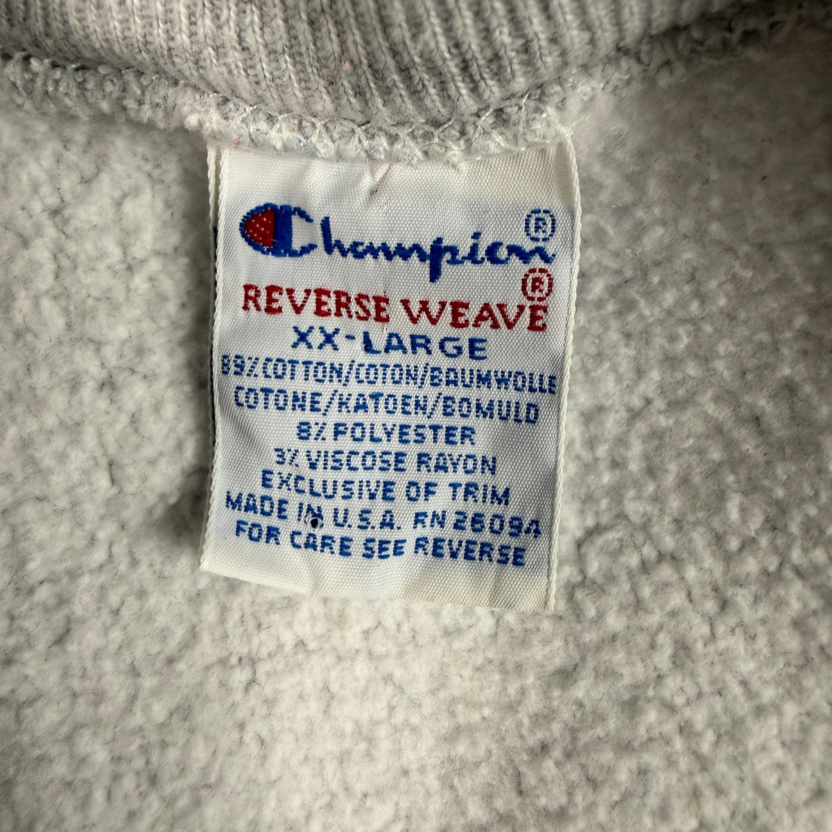 90's Champion リバースウィーブ WASHINGTON REDSKINS グレー スウェット XXL 刺繍タグ XX-LARGE MADE IN U.S.A. RN 26094 寄り