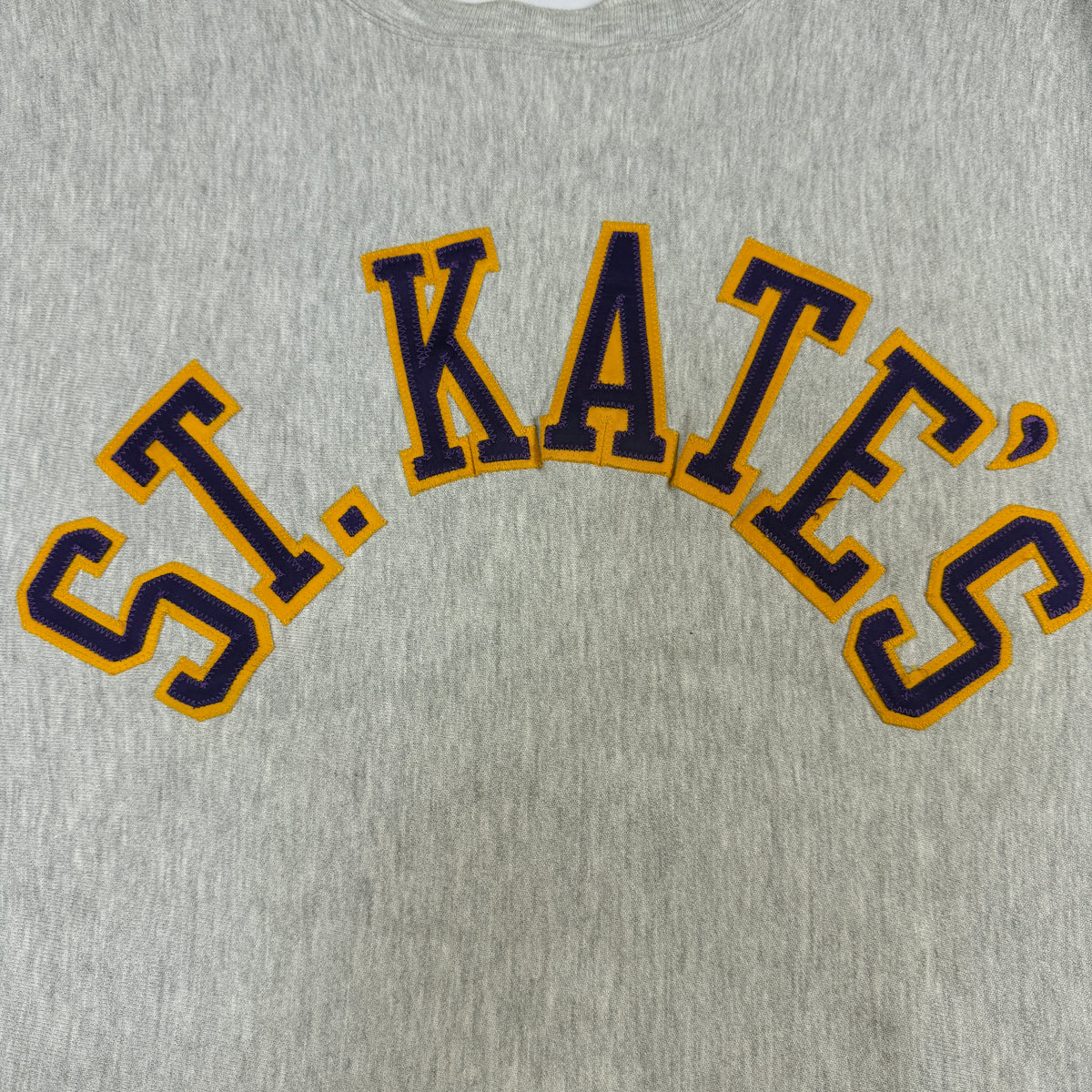 90's Champion リバースウィーブ ST. KATE'S グレー スウェット XL 胸 アップリケ寄り