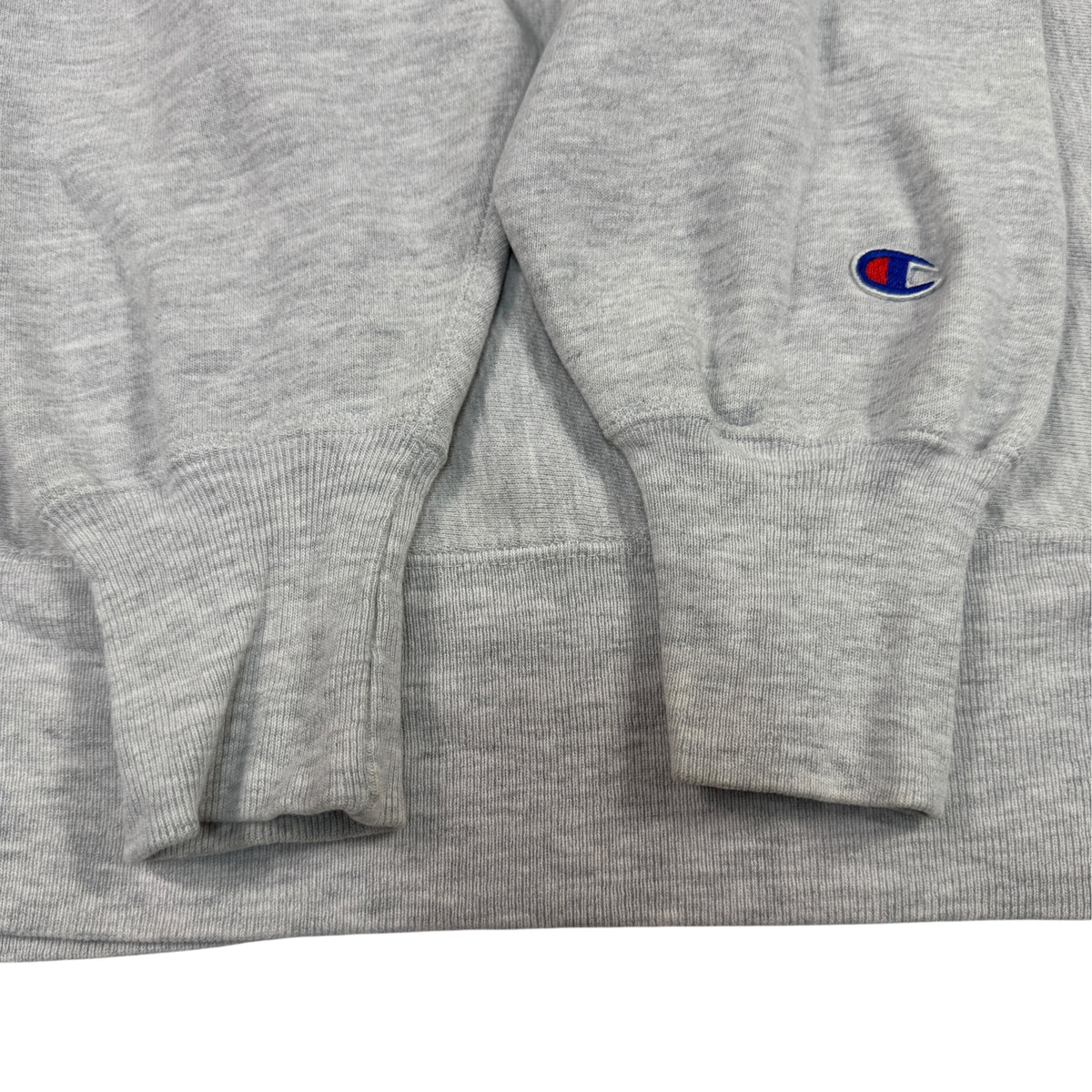 90's Champion リバースウィーブ スクリプトロゴ グレー スウェット L 袖口リブとCロゴ