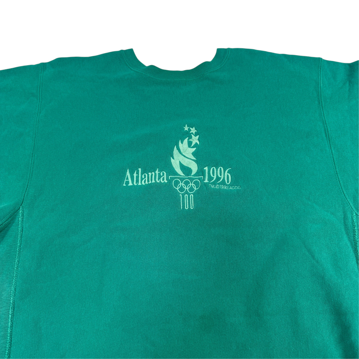 90's Champion リバースウィーブ Atlanta 1996 グリーン スウェット XXL 正面 上半身引き