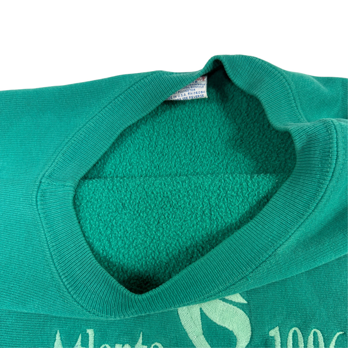 90's Champion リバースウィーブ Atlanta 1996 グリーン スウェット XXL 首元内側とタグ引き