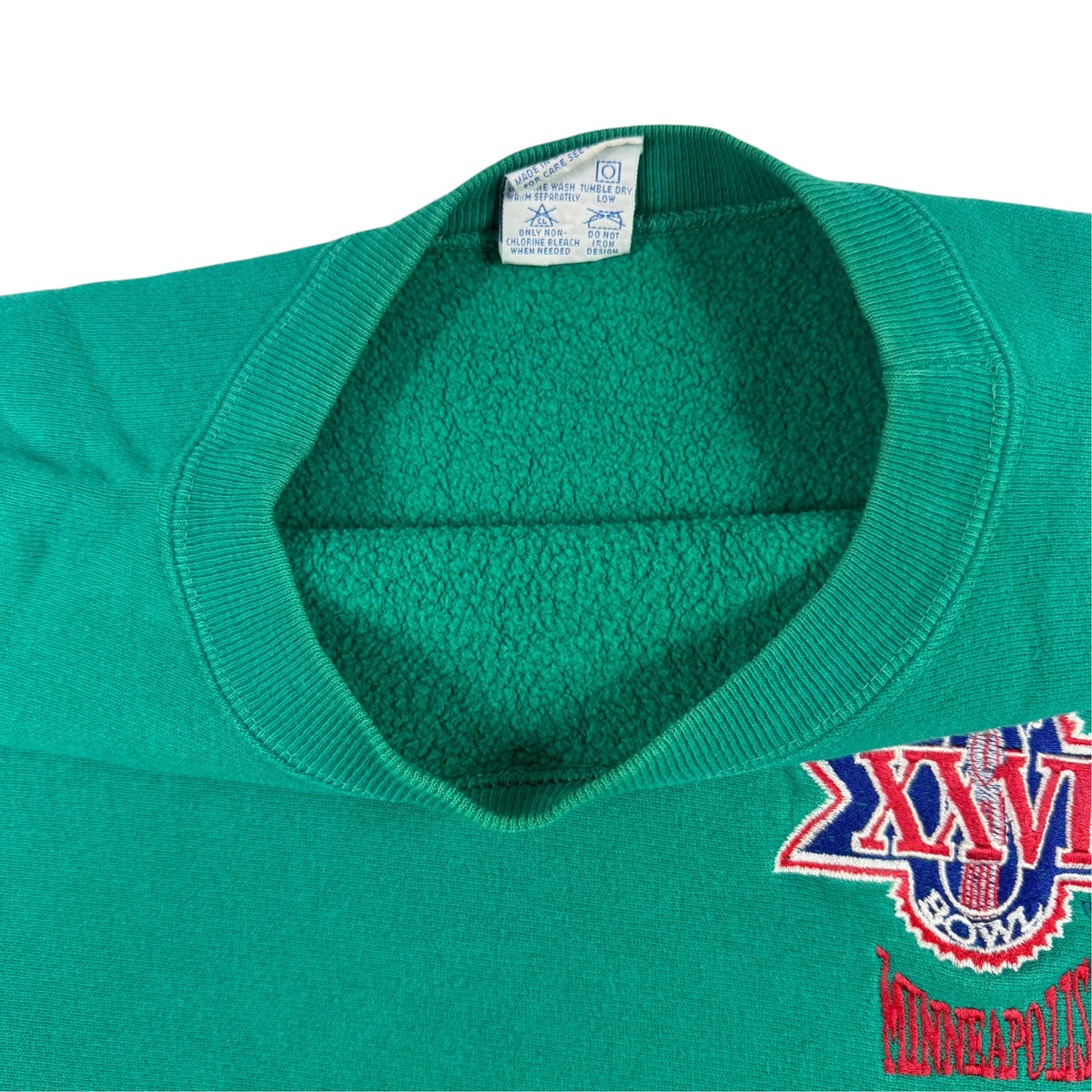 90's Champion リバースウィーブ SUPER BOWL XXVI グリーン スウェット L 首元内側とタグ引き