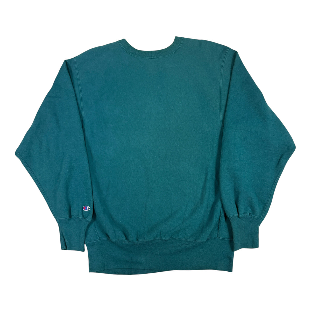 90's Champion リバースウィーブ スクリプトロゴ ティールグリーン スウェット XL 背面全体