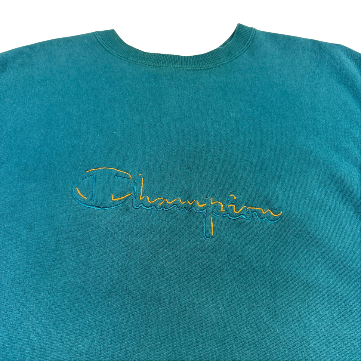 90's Champion リバースウィーブ スクリプトロゴ ティールグリーン スウェット XL 胸 Championスクリプトロゴ引き