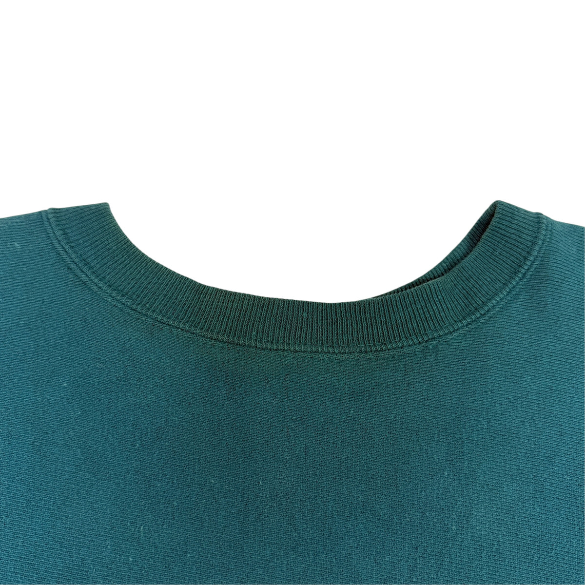 90's Champion リバースウィーブ スクリプトロゴ ティールグリーン スウェット XL 首リブ