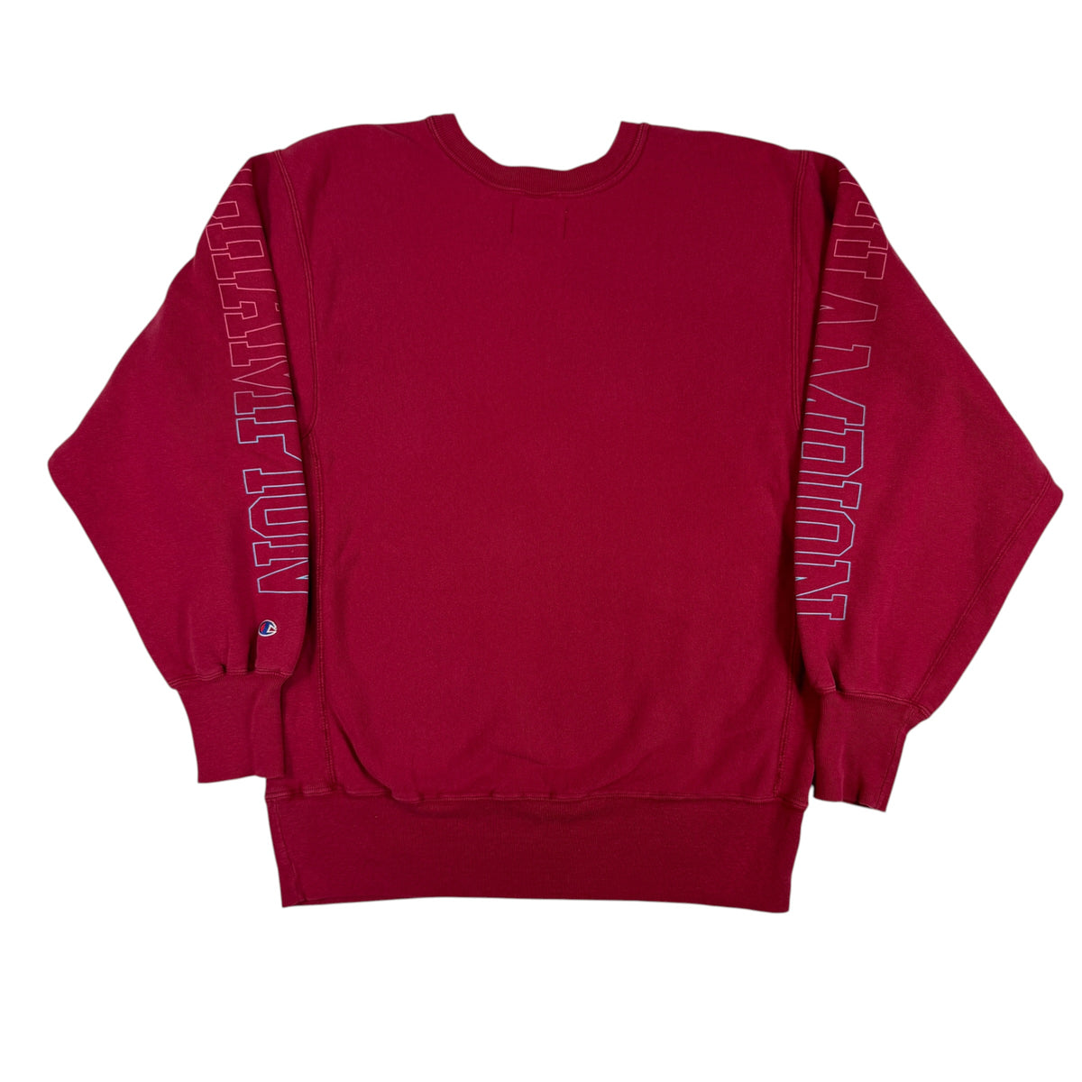 Champion リバースウィーブ 両袖CHAMPIONプリント クリムゾン スウェット 背面全体