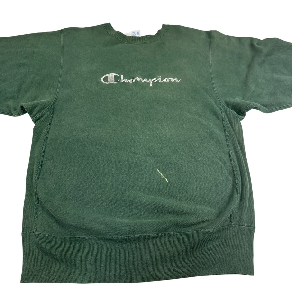 90's Champion リバースウィーブ スクリプトロゴ ダークグリーン スウェット XL 正面 平置き全体