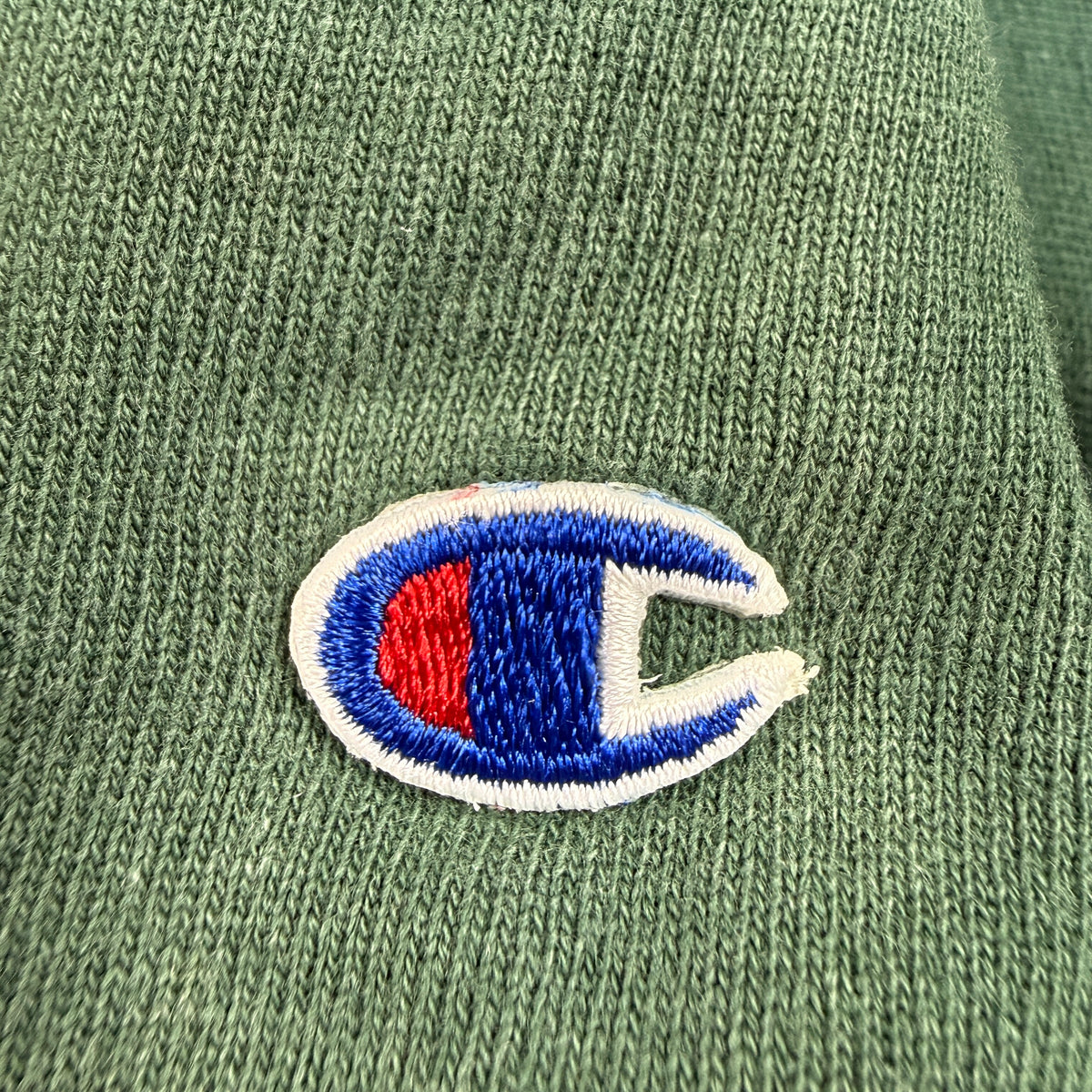 90's Champion リバースウィーブ スクリプトロゴ ダークグリーン スウェット XL 左袖 Cワッペン寄り