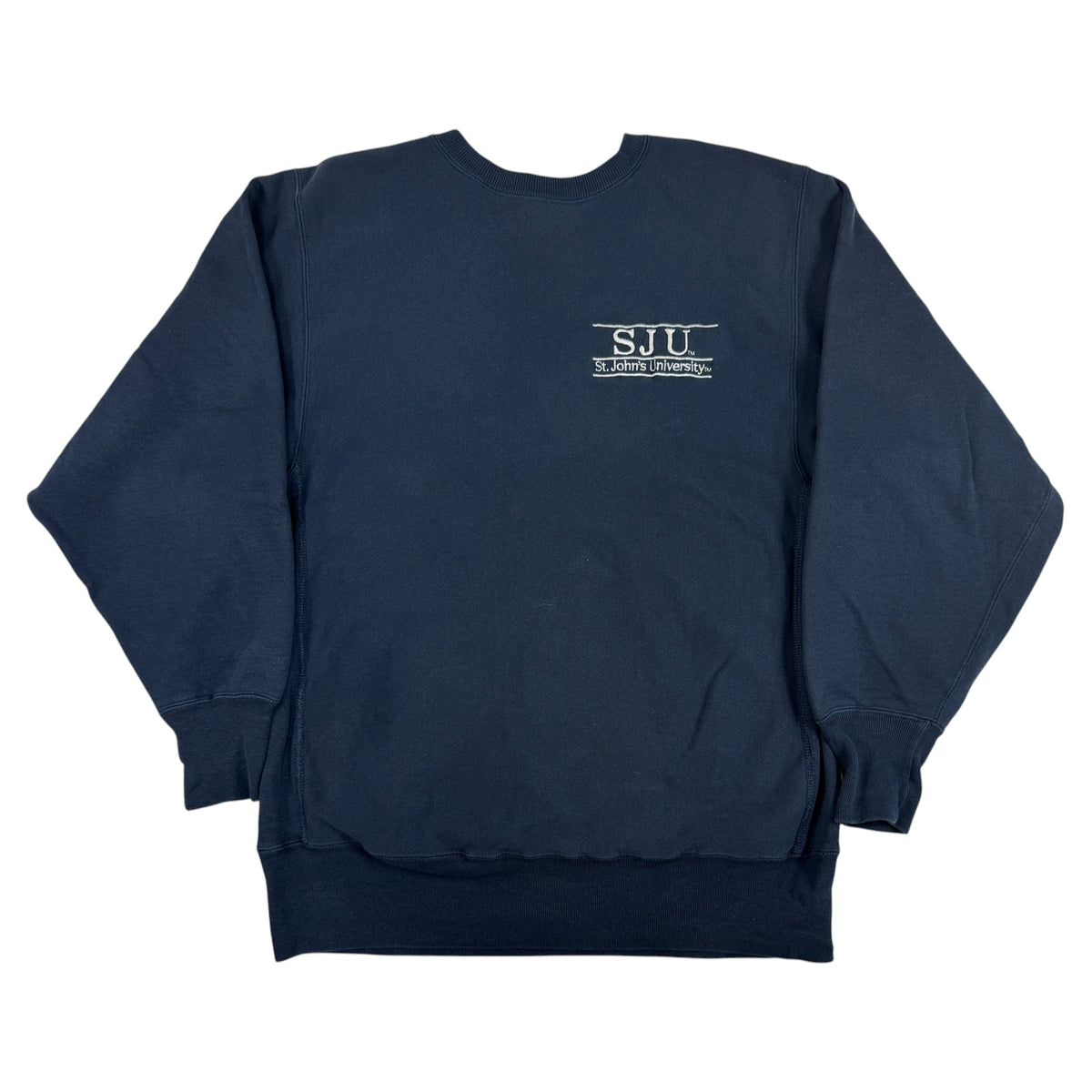 90's Champion リバースウィーブ SJU セントジョンズ大学 刺繍 ネイビー スウェット XL 正面全体