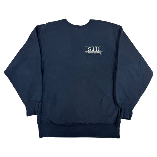90's Champion リバースウィーブ SJU セントジョンズ大学 刺繍 ネイビー スウェット XL 正面全体