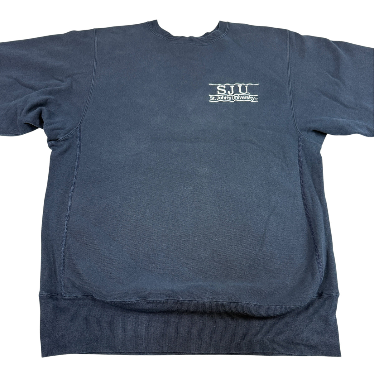 90's Champion リバースウィーブ SJU ネイビー スウェット XL 正面 平置き全体