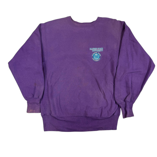90's Champion リバースウィーブ ILLINOIS STATE UNIVERSITY 校章刺繍 パープル スウェット L 正面全体