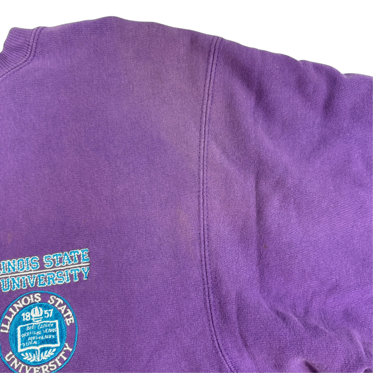 90's Champion リバースウィーブ ILLINOIS STATE パープル スウェット L 胸刺繍と脇のリブガゼット