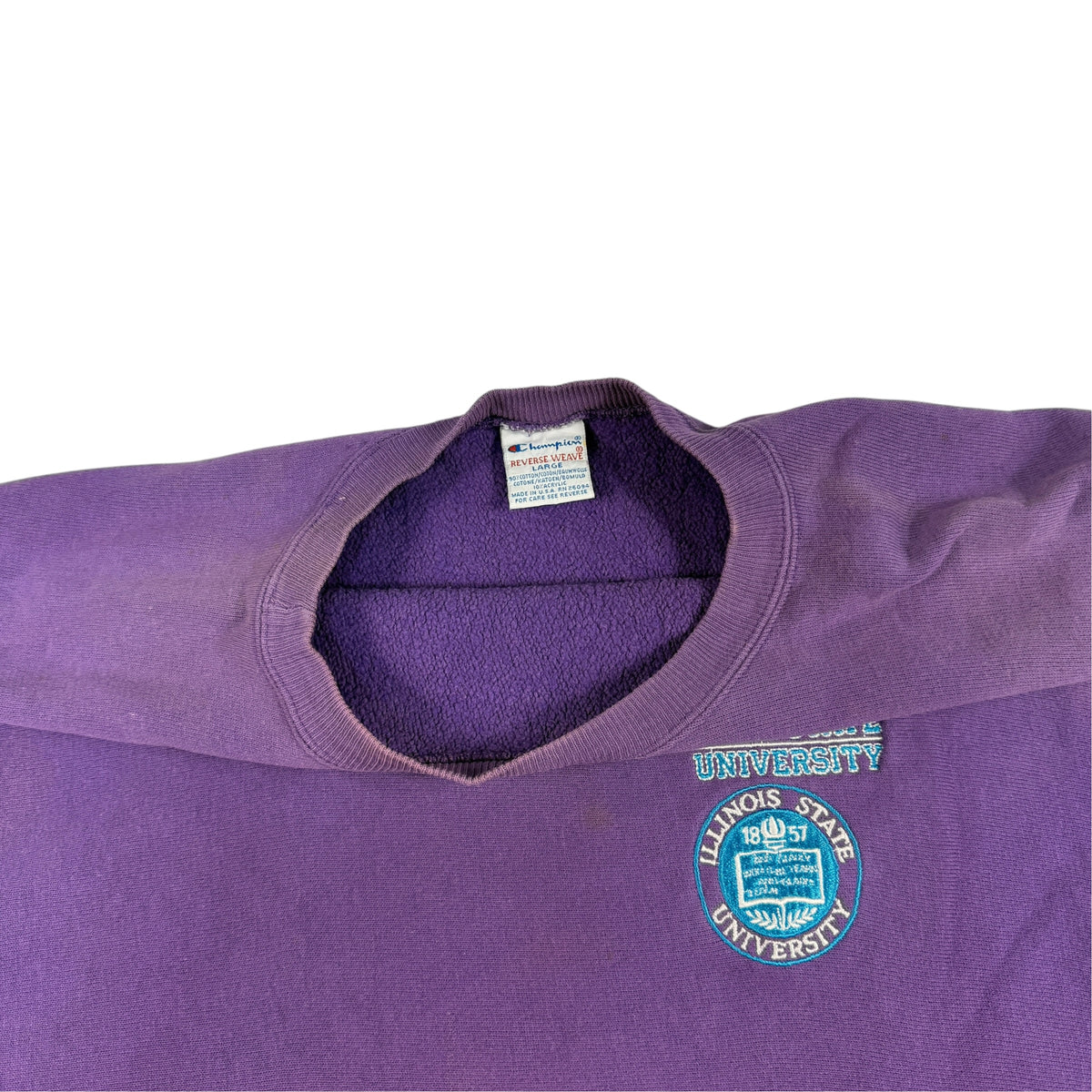 90's Champion リバースウィーブ ILLINOIS STATE パープル スウェット L 首元内側とタグ引き