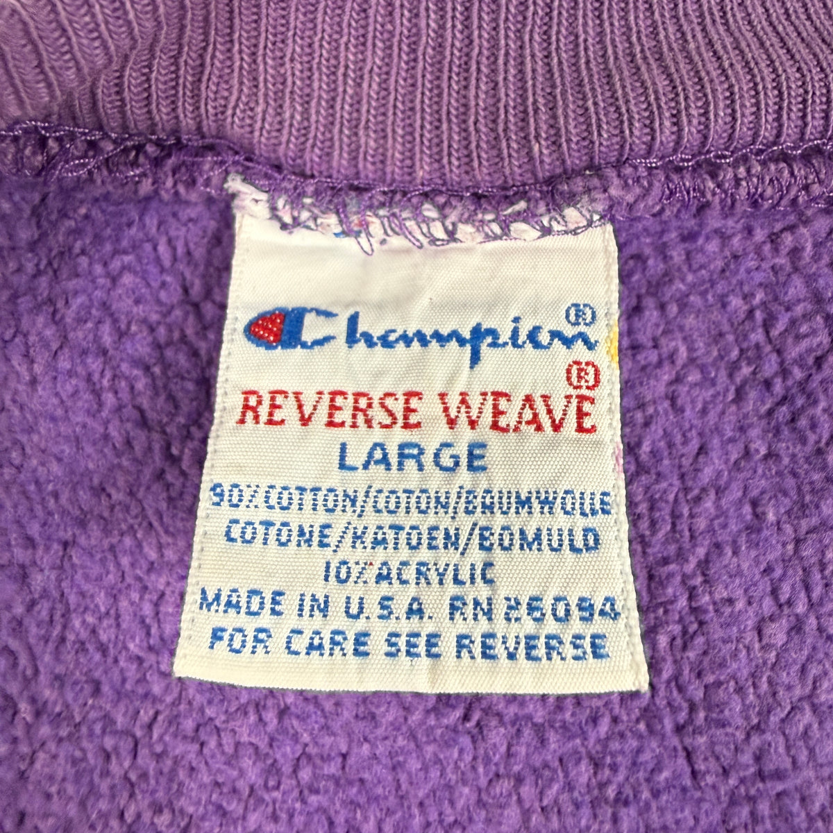 90's Champion リバースウィーブ ILLINOIS STATE パープル スウェット L 刺繍タグ LARGE MADE IN U.S.A. RN 26094 寄り