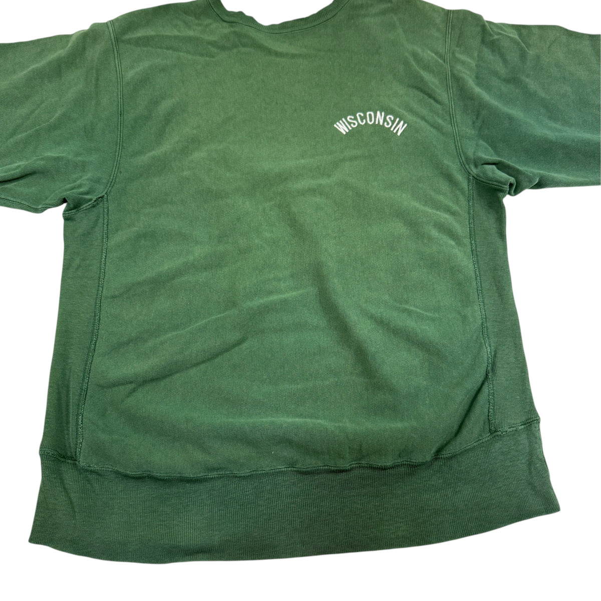 90's Champion リバースウィーブ WISCONSIN グリーン スウェット XL 正面 平置き全体