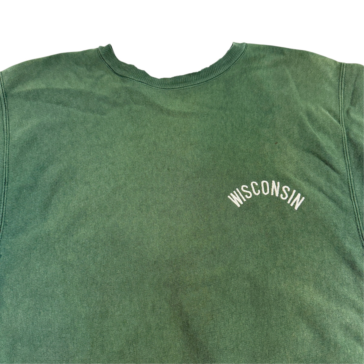 90's Champion リバースウィーブ WISCONSIN グリーン スウェット XL 左胸 WISCONSIN 刺繍引き