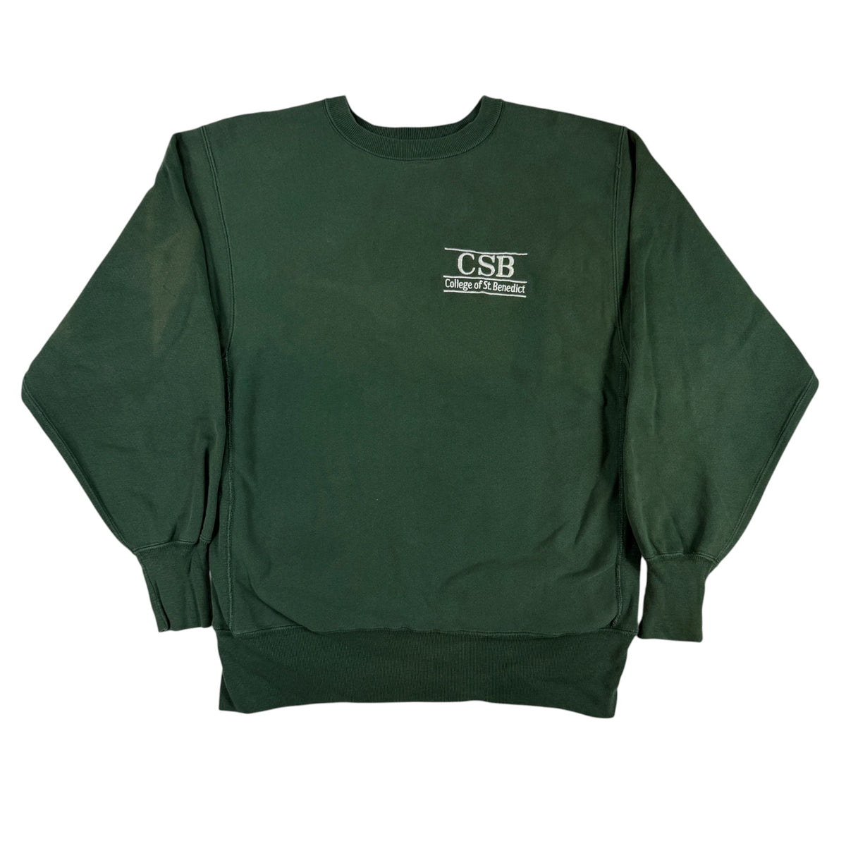 90's Champion リバースウィーブ CSB セントベネディクト大学 刺繍 グリーン スウェット L 正面全体