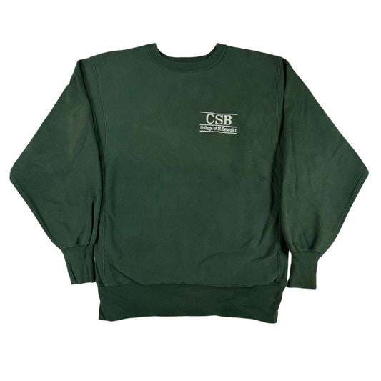 90's Champion リバースウィーブ CSB セントベネディクト大学 刺繍 グリーン スウェット L 正面全体