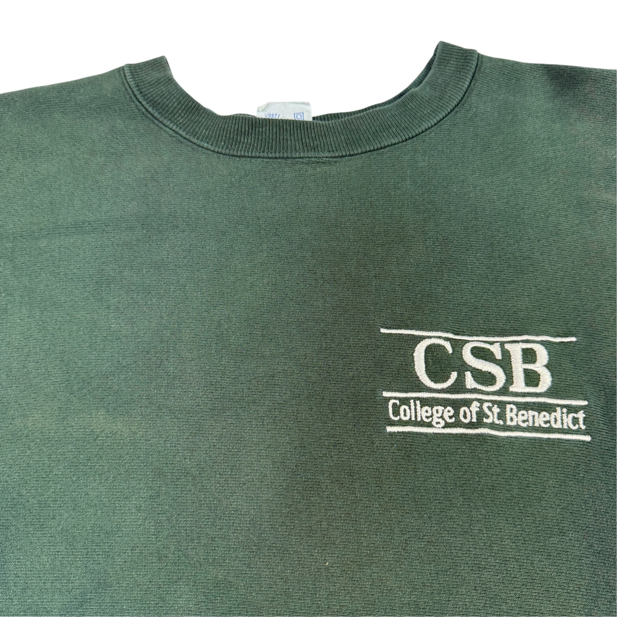 90's Champion リバースウィーブ CSB グリーン スウェット L 左胸 CSB College of St. Benedict 刺繍引き