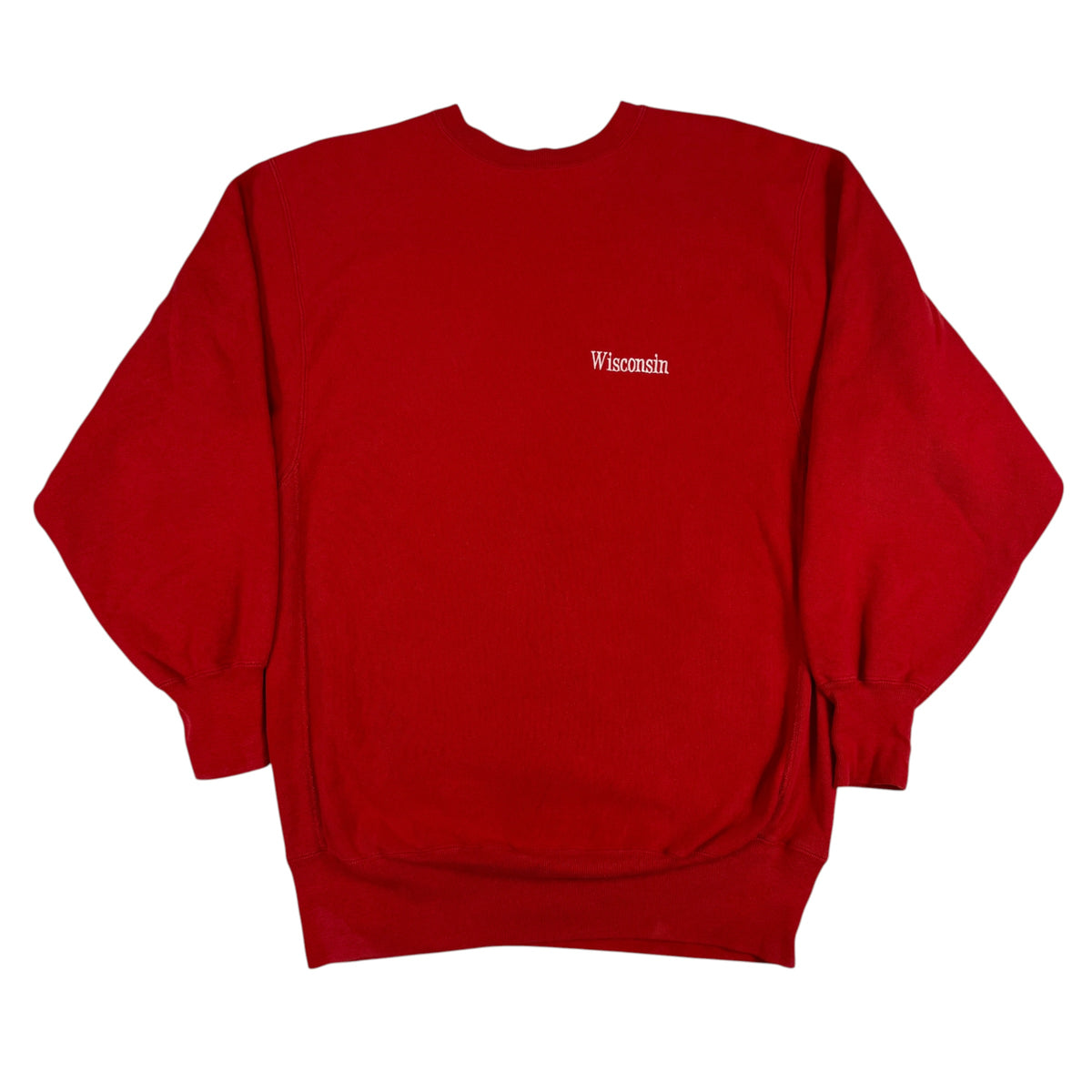 90's Champion リバースウィーブ Wisconsin ワンポイント刺繍 レッド スウェット XXL 正面全体