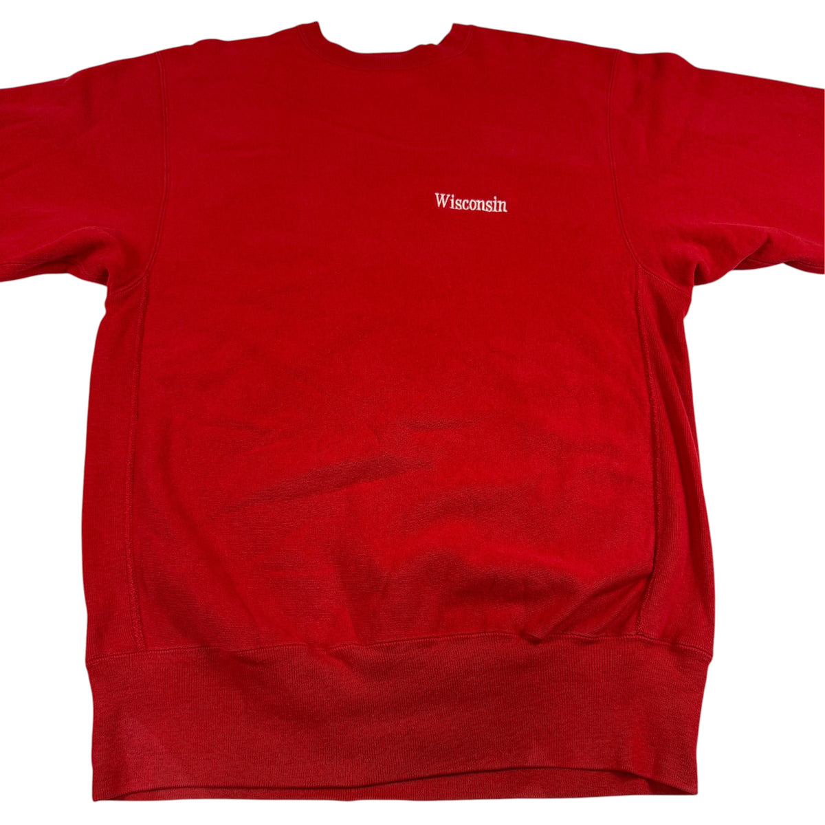 90's Champion リバースウィーブ Wisconsin レッド スウェット XXL 正面 平置き全体